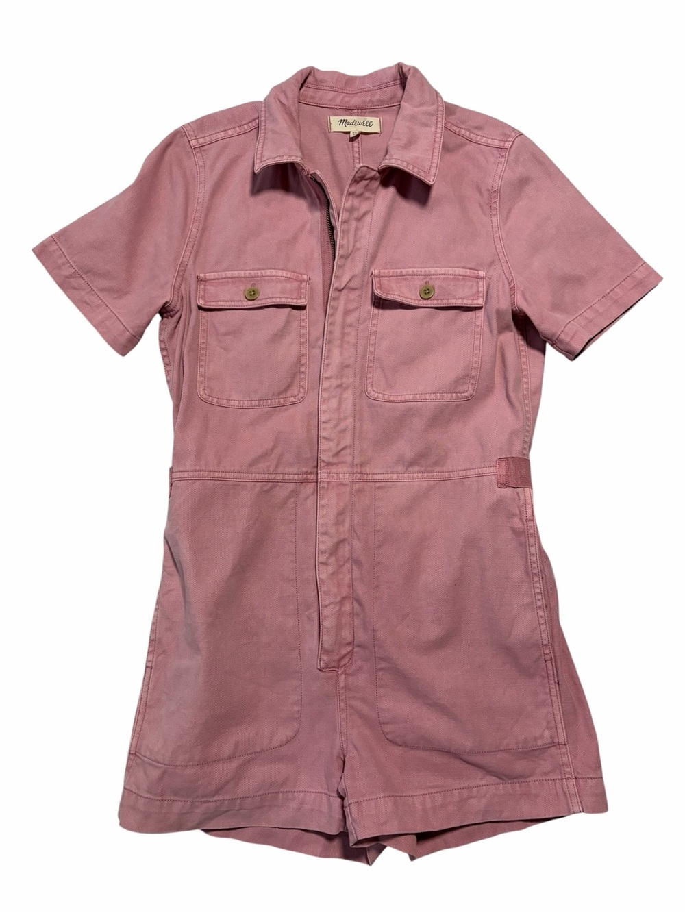 Madewell Pink Denim Short Sleeve Coverall Utility Shortall Romper XXS EUC